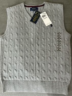 Polo by Ralph Lauren Gray Cable-Knit V-Neck Sweater Vest